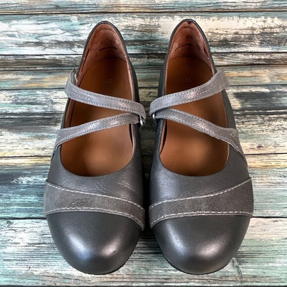 Ziera Mary Janes Womens Size 9/39.5 Gray Leather Adjustable Strap Wedge Shoes - Picture 3 of 14
